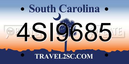 4SI9685 South Carolina License Plate