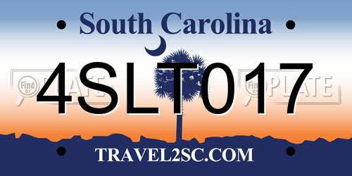 4SLT017 South Carolina License Plate