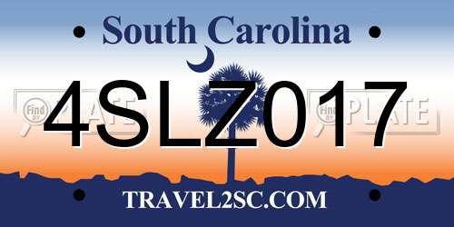 4SLZ017 South Carolina License Plate