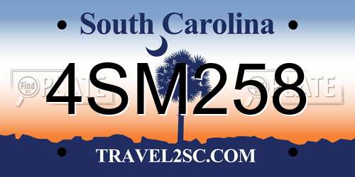 4SM258 South Carolina License Plate