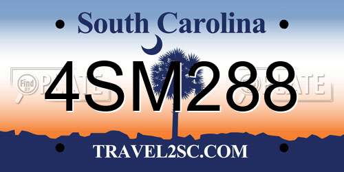 4SM288 South Carolina License Plate