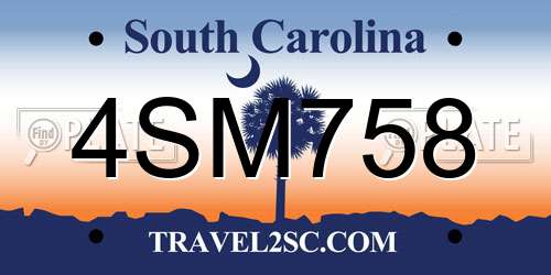 4SM758 South Carolina License Plate
