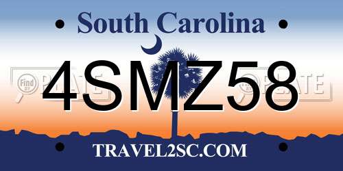 4SMZ58 South Carolina License Plate