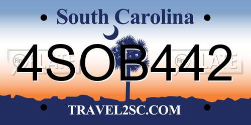 4SOB442 South Carolina License Plate