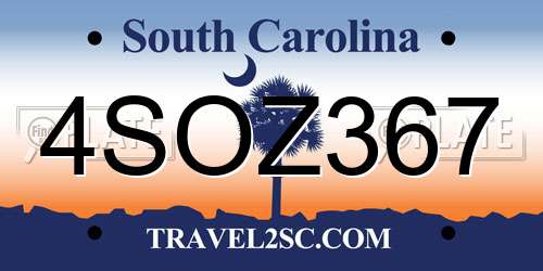 4SOZ367 South Carolina License Plate