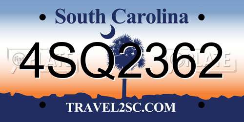 4SQ2362 South Carolina License Plate
