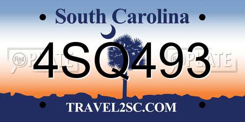 4SQ493 South Carolina License Plate
