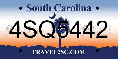 4SQ5442 South Carolina License Plate