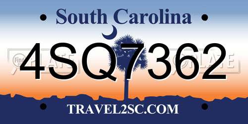 4SQ7362 South Carolina License Plate
