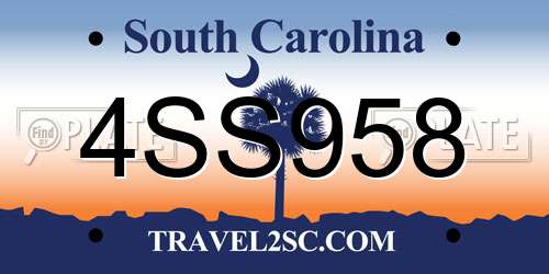 4SS958 South Carolina License Plate