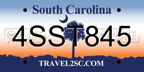 4SST845 South Carolina License Plate