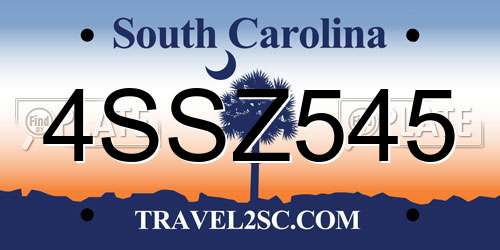 4SSZ545 South Carolina License Plate