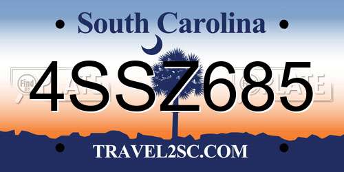 4SSZ685 South Carolina License Plate