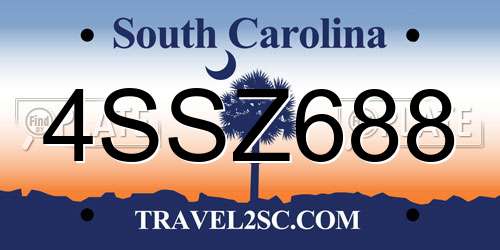 4SSZ688 South Carolina License Plate
