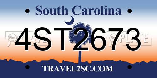 4ST2673 South Carolina License Plate