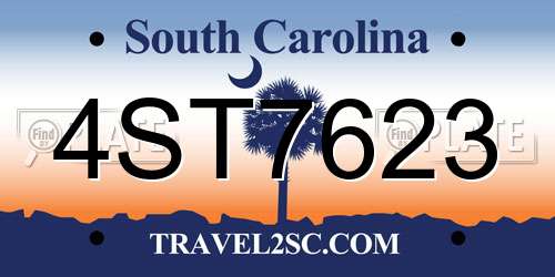 4ST7623 South Carolina License Plate