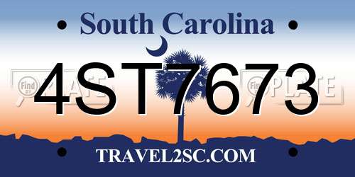 4ST7673 South Carolina License Plate