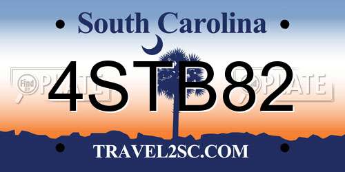 4STB82 South Carolina License Plate