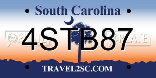 4STB87 South Carolina License Plate
