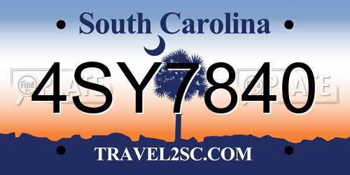 4SY7840 South Carolina License Plate