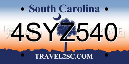 4SYZ540 South Carolina License Plate