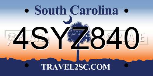 4SYZ840 South Carolina License Plate