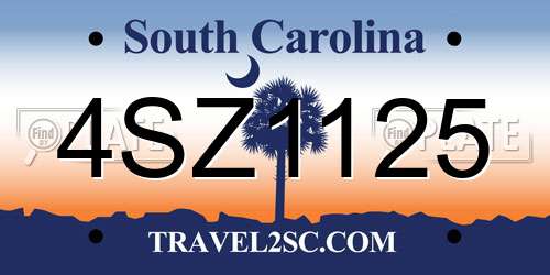 4SZ1125 South Carolina License Plate