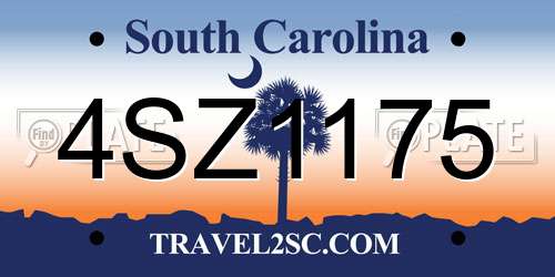 4SZ1175 South Carolina License Plate