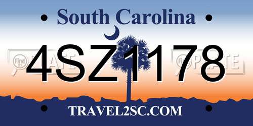 4SZ1178 South Carolina License Plate