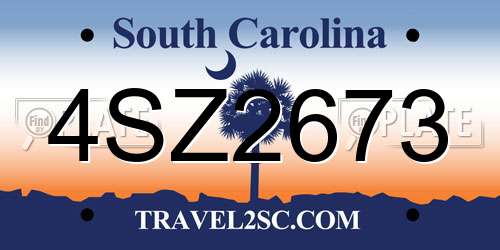 4SZ2673 South Carolina License Plate