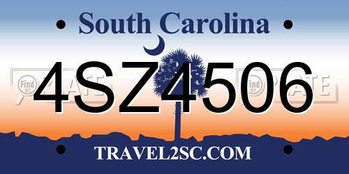 4SZ4506 South Carolina License Plate