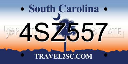 4SZ557 South Carolina License Plate