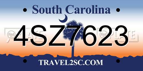 4SZ7623 South Carolina License Plate