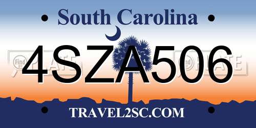 4SZA506 South Carolina License Plate
