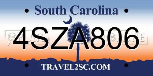 4SZA806 South Carolina License Plate