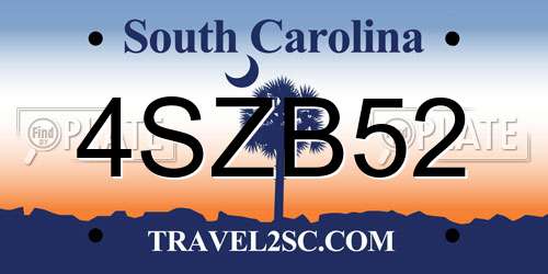 4SZB52 South Carolina License Plate
