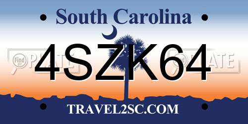 4SZK64 South Carolina License Plate