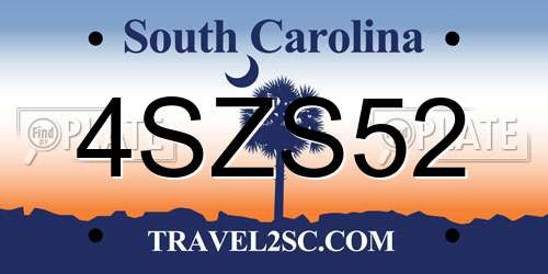 4SZS52 South Carolina License Plate