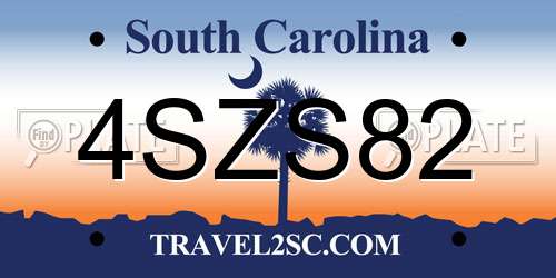 4SZS82 South Carolina License Plate