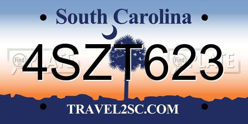 4SZT623 South Carolina License Plate