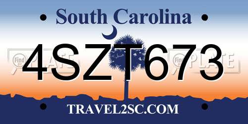 4SZT673 South Carolina License Plate