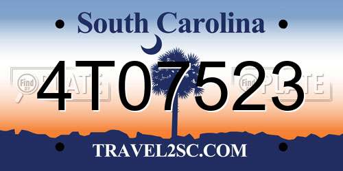 4T07523 South Carolina License Plate