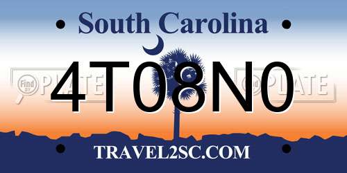4T08N0 South Carolina License Plate
