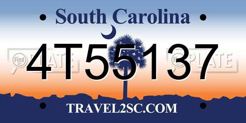 4T55137 South Carolina License Plate