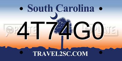4T74G0 South Carolina License Plate