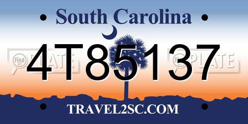 4T85137 South Carolina License Plate