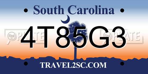 4T85G3 South Carolina License Plate