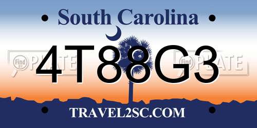 4T88G3 South Carolina License Plate