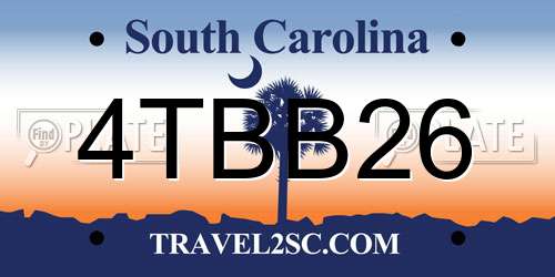 4TBB26 South Carolina License Plate