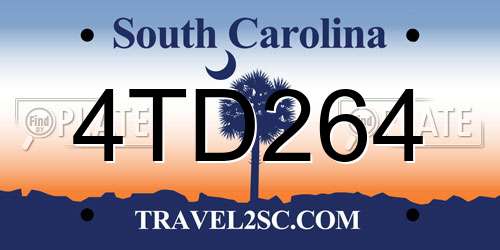 4TD264 South Carolina License Plate